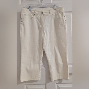 Conrad C. White Capris Jeans  Stretch, Rhinestone Clean Girl Minimalist Chic 12